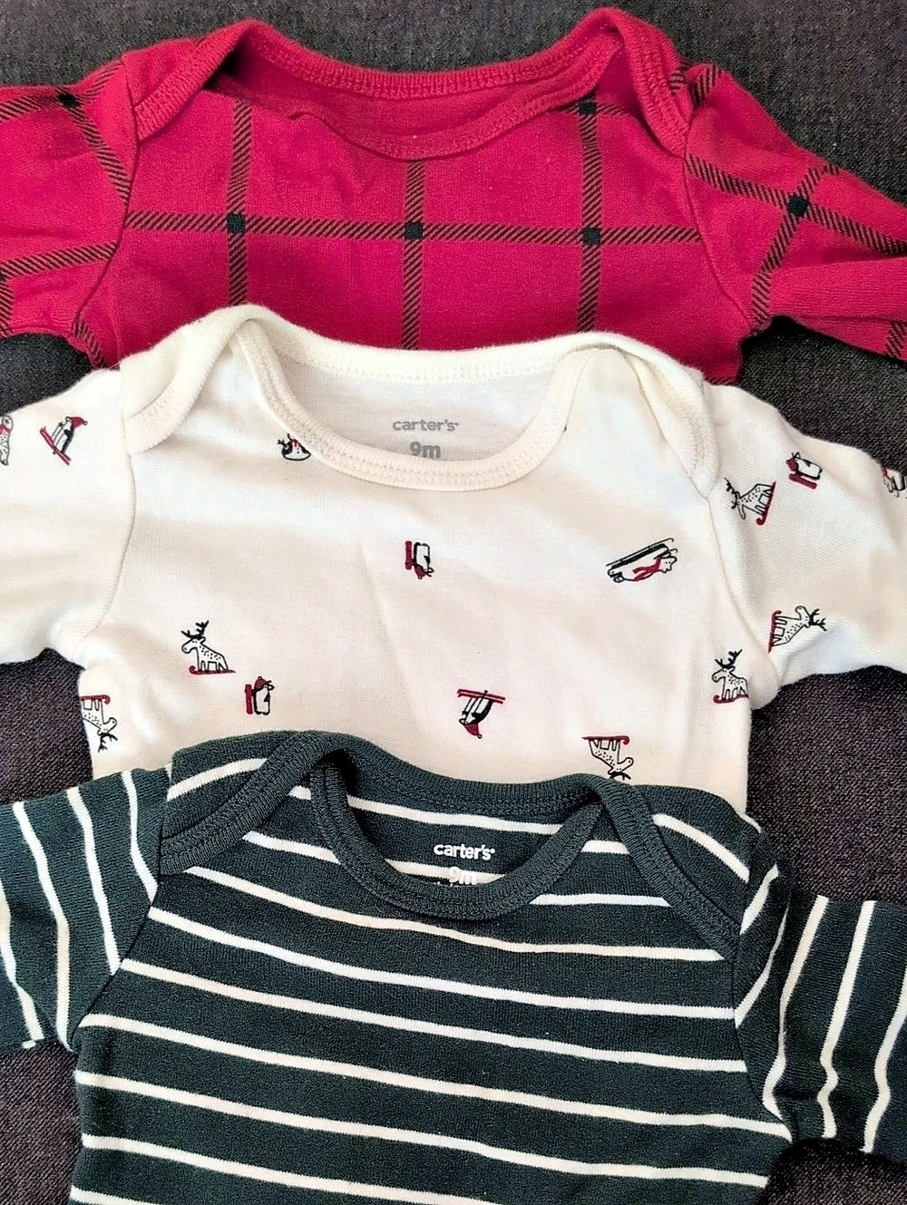EUC Carter's 3-Piece Christmas Holiday Plaid Penguin Bodysuit Set Baby 9M